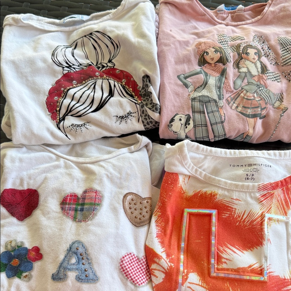 Bundle  Tommy Hilfiger White, Pink & Orange Girls Graphic Tops - 4 Pack